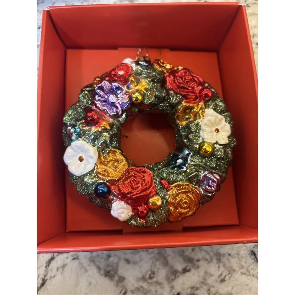New John Derain Glass Wreath Christmas Ornament Flowers Pansy Rose Target Decor